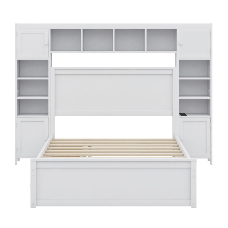Lit en bois avec armoire tout-en-un, Blanc