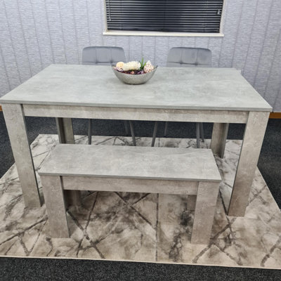 Dining Table and 2 Chairs With Bench Stone Effect Table 2 Velvet Chairs Dining Room