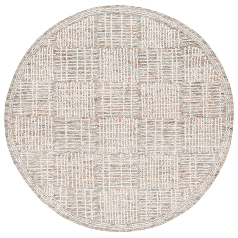 Wikhard Abstract Hand Tufted Wool Cotton Geometric Rug in Brown/Ivory, Round 6'