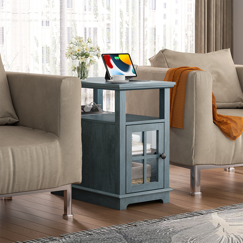 Boxley Tray Top End Table and Built-In Outlets, Teal Top/Teal Base
