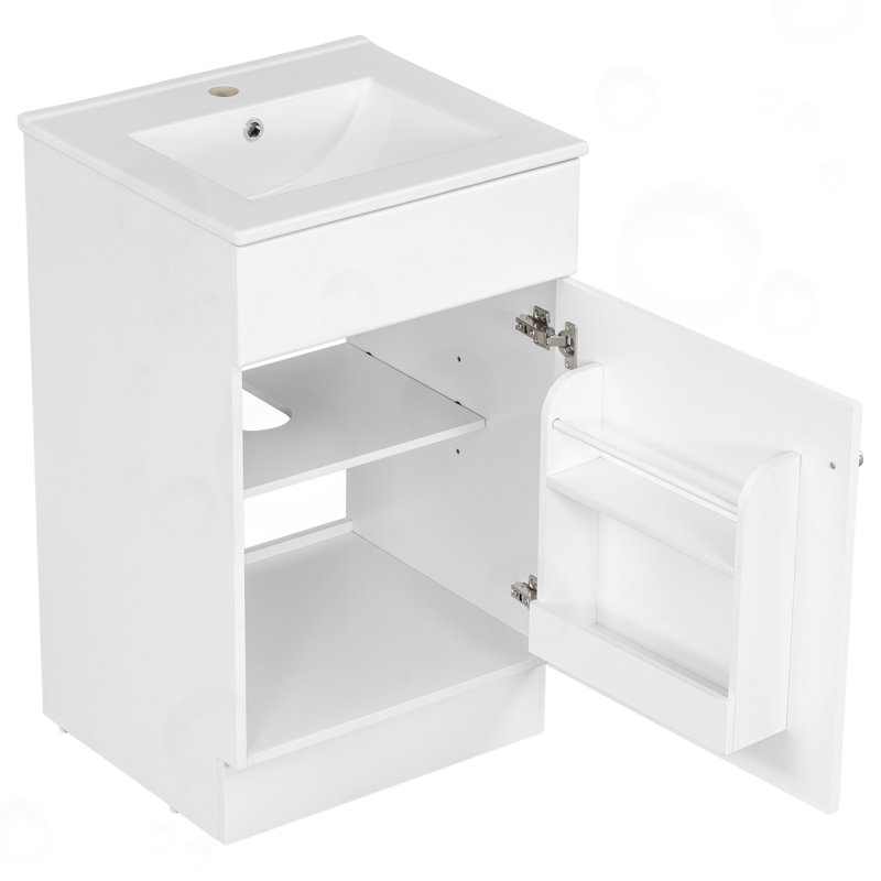 Meuble-lavabo avec lavabo et tablette réglable, Blanc
