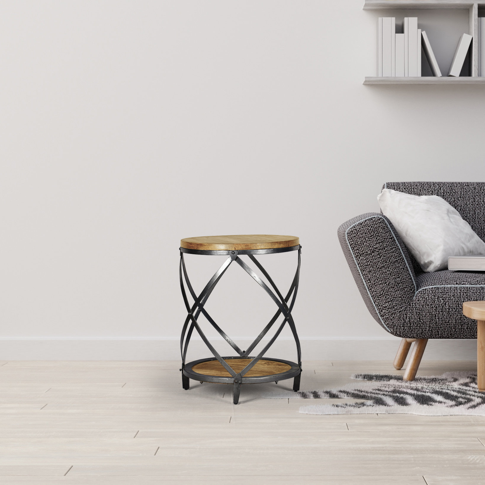 17 Stories Table d'appoint ronde ronde en bois de manguier noir et ...