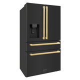 Zline 36 In. Autograph Edition 4-door Refrigerator In Black Stainless W/ Flat Gold Handles