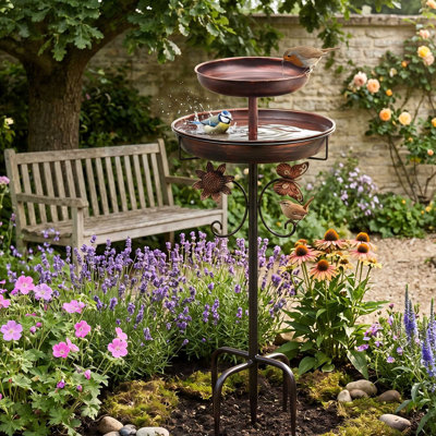 42-inch Freestanding Double Metal Bird Bath And Feeder With 5-prong Heavy Duty Base, Outdoor Garden Bird Bath For Yard, Patio And Lawn