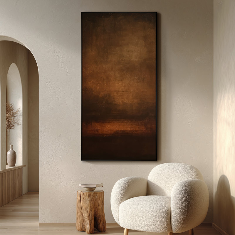 Extra Large Wall Art Fabric Print - Deep Burnt Umber Abstract with Darkened Edges Artwork Decor for Living Room or Bedroom - "Frame Assembly Required (Unfinished Frame)"