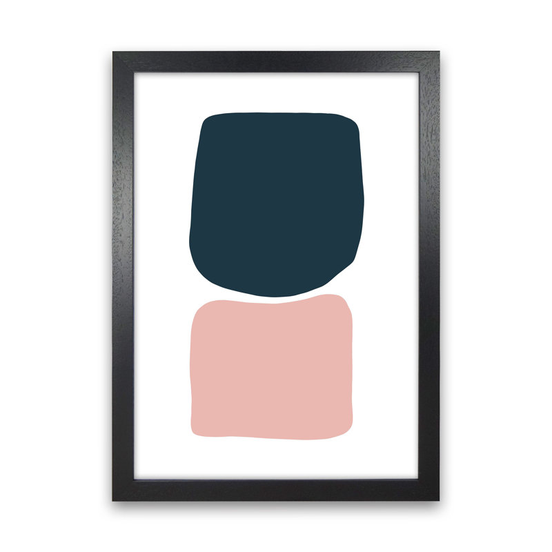 Pink And Navy Abstract Stones 2 by Pixy Paper - Print, 59.4cm H x 42cm W x 3cm D, Black Framed