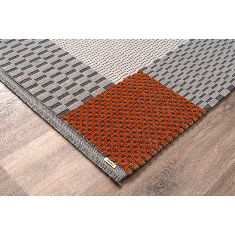 Polyester Tabu gris moderne tissé à la machine + zone en fil acrylique, Rectangle 3 pi 3 po x 6 pi 3 po
