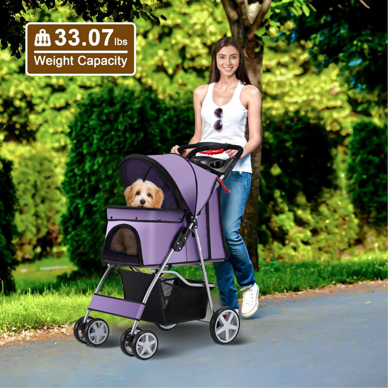 Poussette pour animaux de compagnie avec 4 roues pour chat pour chien de taille moyenne, poussette pliante pour chat avec panier de rangement et filet respirant, transporteur facile à transporter