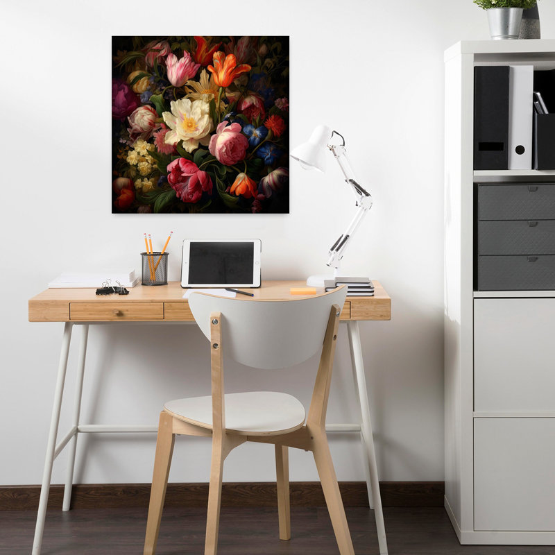 Art contemporain rétro, art floral rétro, H 18 po x l 18 po
