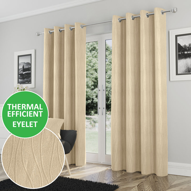 Room Darkening Curtain Pair, Cream, 117cm Width x 183cm Drop