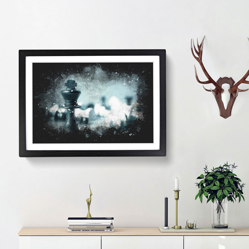 A Chess Battle Paint Splash - Picture Frame Graphic Art, Black Framed, 24cm H x 33cm W x 2cm D