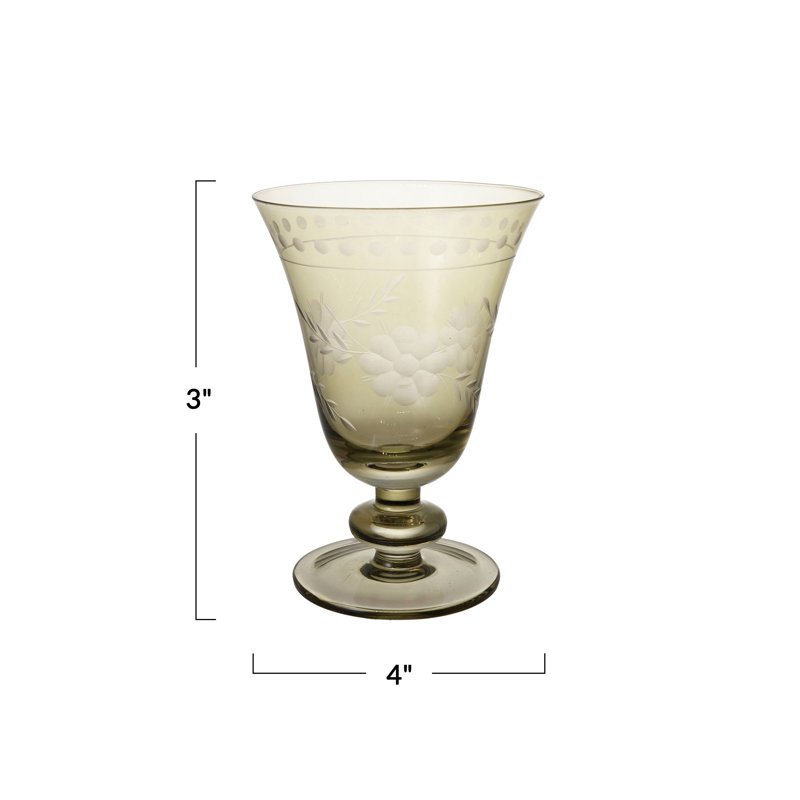 Verre à pied en verre gravé vert