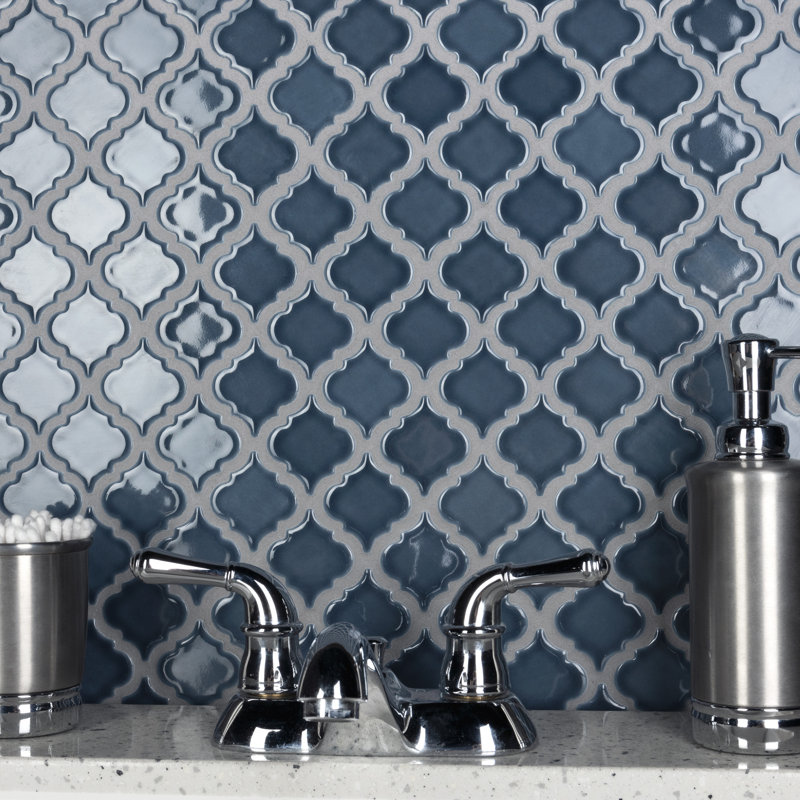 Hudson Tangier 2" x 2" Porcelain Arabesque Mosaic Wall & Floor Tile, Glossy Gray