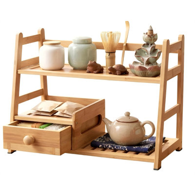 Tea Matcha Coffee Bamboo Station with Drawer for Kitchen and Office | Easy access for items Simple to wipe clean