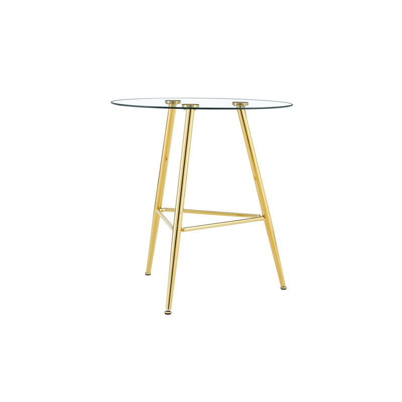 Table de bar ronde en verre trempé de 34 pouces avec base en métal doré, table de pub d'une hauteur de 36 pouces pour la salle à manger