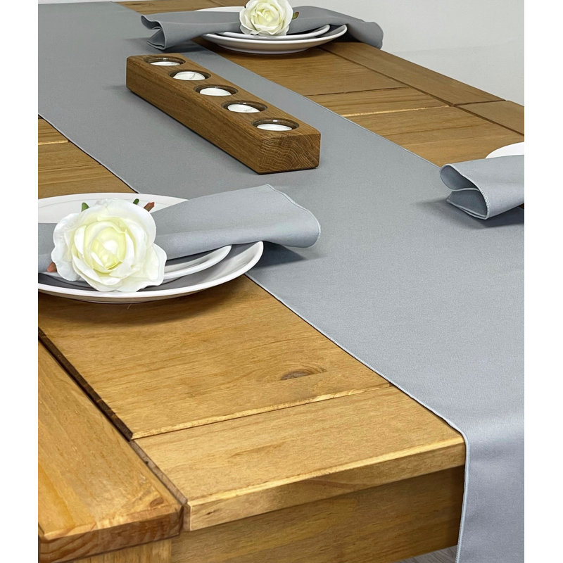 Sage Green Table Runner and Napkin Set - Small, Silver, 35cm W x 203cm L