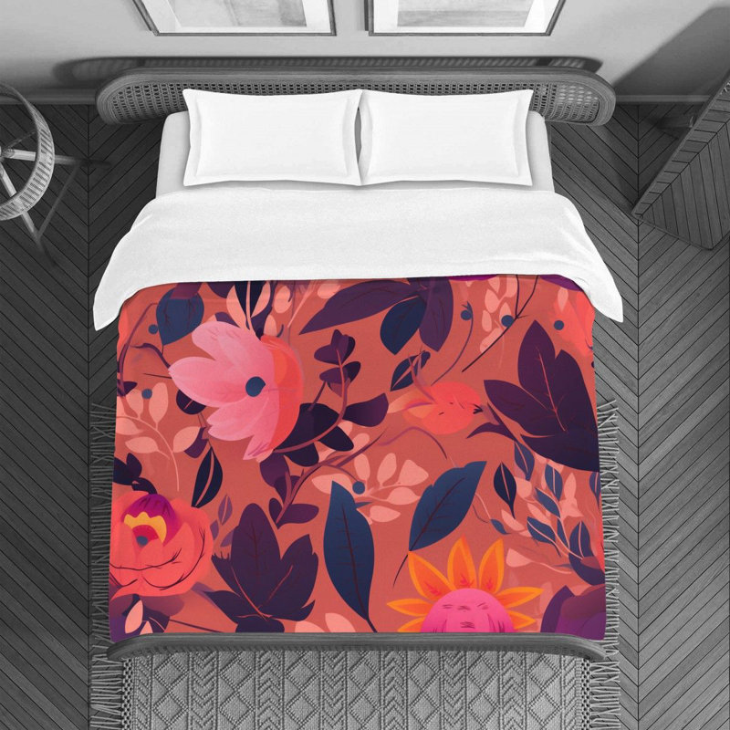 Machine Printed Duvet Cover, Queen Duvet Cover, Orange/Pink