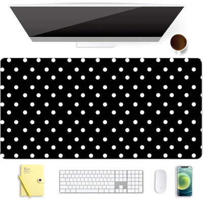 Mignon tapis de souris à clavier de jeu noir à pois blancs, protecteur de tapis de bureau à domicile en cuir antidérapant, grand bloc-notes de bureau pour ordinateur portable avec pavé d'écriture 31,5 po x 15,7 po