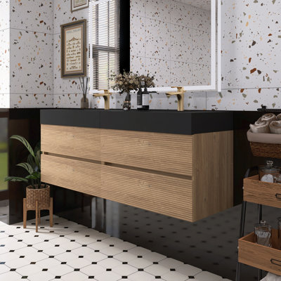 Bathroom Vanity Matte Black Engineered Quartz Sink