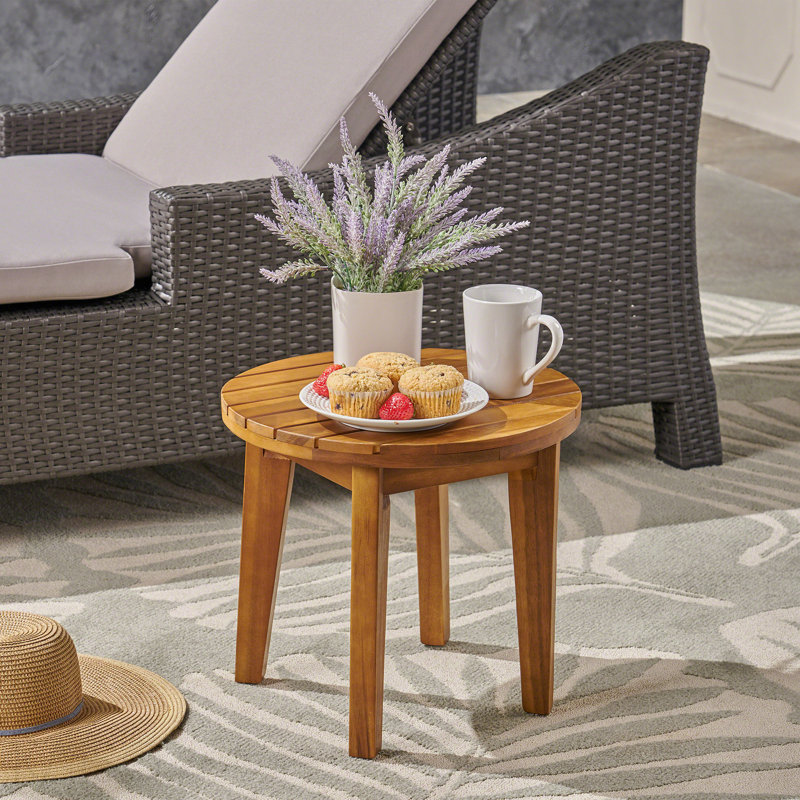 Table d'appoint d'extérieur en bois d'acacia 16 po, finition teck, Bois manufacturé, Teck
