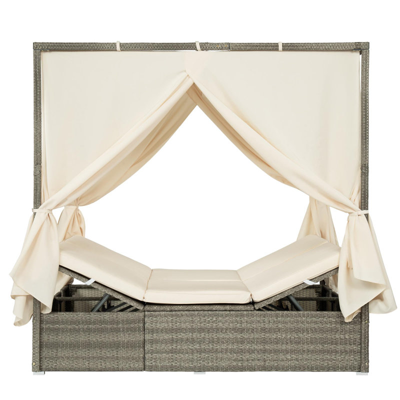 Outdoor metal frame rattan weave daybed, Beige, Gray