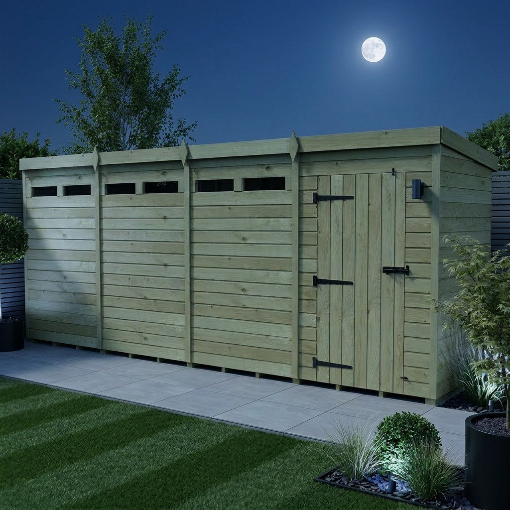 Total Sheds 16ft x 4ft Security Pent Shed - Heavy-Duty Hasp Staple Anti-Tamper - Pressure Treated Timber - UK Manufactured