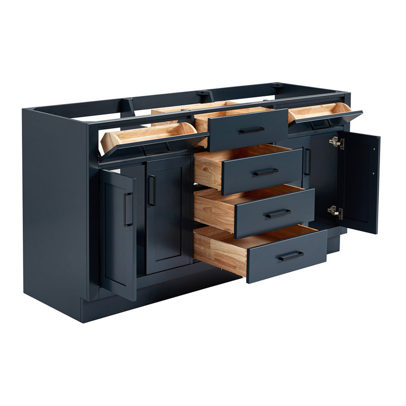 Hepburn 66'' Double Bathroom Vanity Base Only, Midnight Blue, Matte Black
