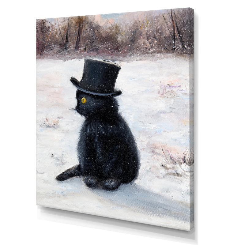 Chapeau de chat noir en hiver - décoration murale pour enfants, H 32 po x l 16 po x P 1 po, Toile tendue