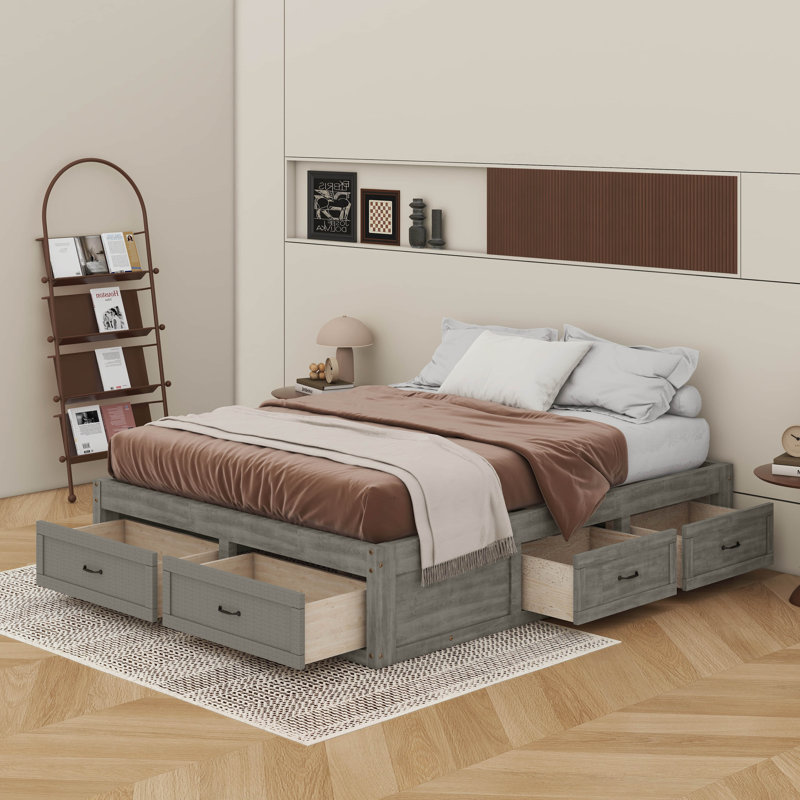 Lit plateforme avec 6 tiroirs, Gris antique, Grand lit