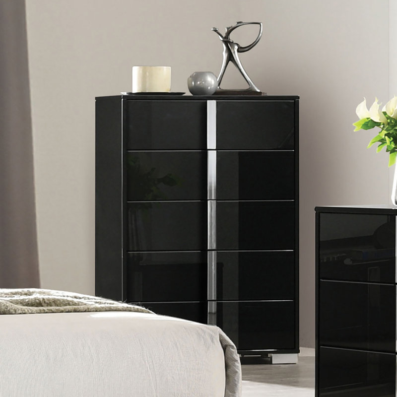 Commode contemporaine Sinistra, noir piano, Noir piano
