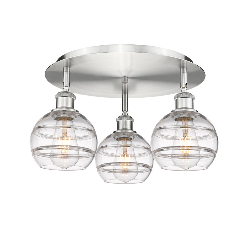 Plafonnier semi-encastré Glassoff, Nickel satiné, H 8,88 po x l 17,63 po x P 17,63 po, Transparent