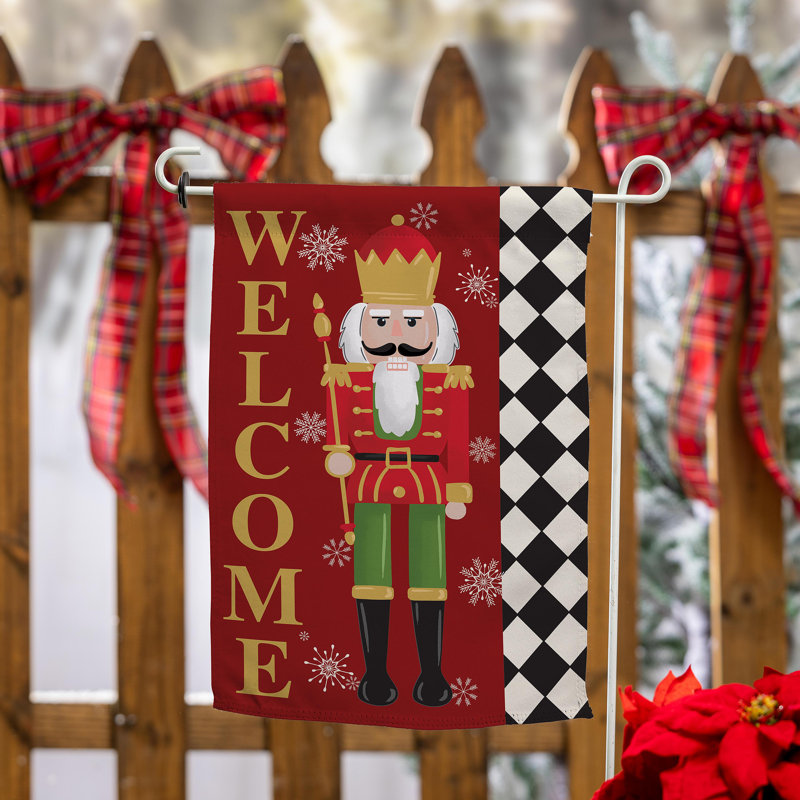 Welcome Nutcracker Suede Garden Flag