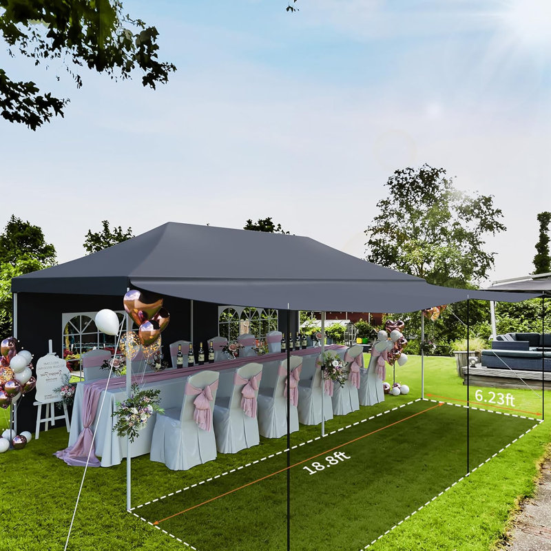 Pop Up Canopy Tent with 5 Removable Sidewalls & PE Windows, Wedding Party Tent Outdoor Waterproof UV50, Gray