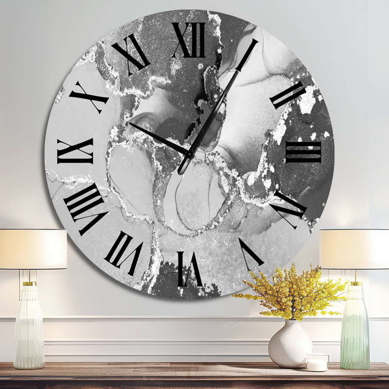 Horloge murale moderne de luxe avec art abstrait I, Surdimensionné, Noir / blanc