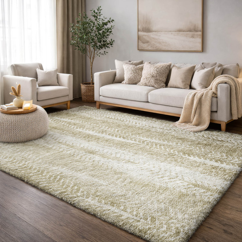 Tapis à poils longs de qualité supérieure lavable à la machine Dream ADS694, Beige, 5 pi x 7 pi 6 po