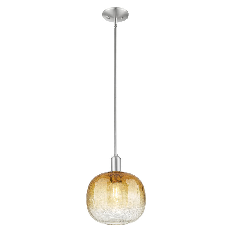 Downtown Urban - Brookhaven Sphere - 1 Light 10" Stem Hung Mini Pendant -  Shade, Amber, Brushed Satin Nickel