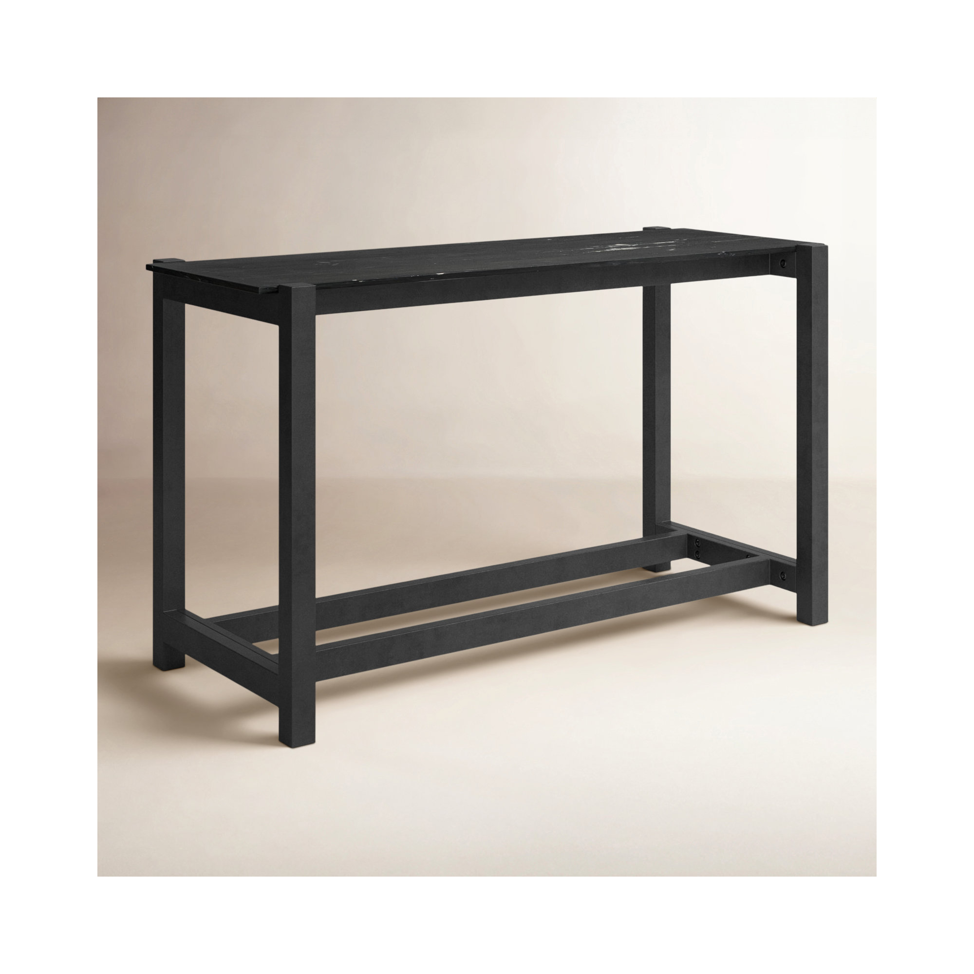 Lisbon Genuine Marble Dining Table, 36”H x 70”L x 26”W, Polished Black Marble/Worn Black Mango