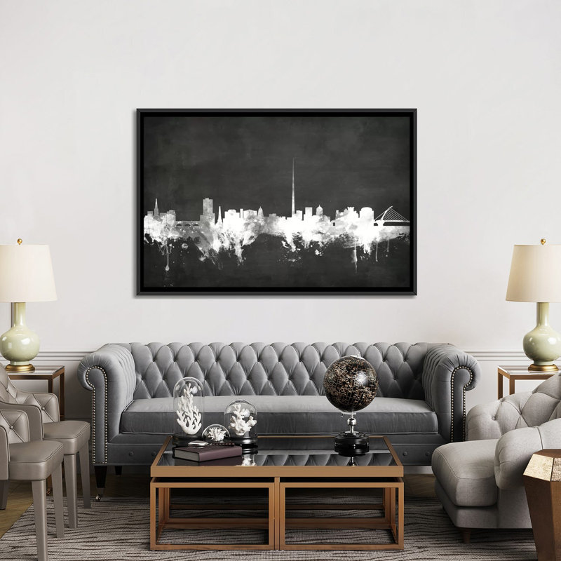 Blackboard Skyline Series: Dublin, République d'Irlande, impression sur toile tendue, H 40 po x l 60 po x P 1,5 po