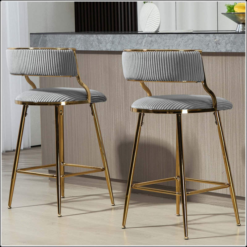 Tabouret de bar 26 po à hauteur de comptoir en velours côtelé 26 po, Gris