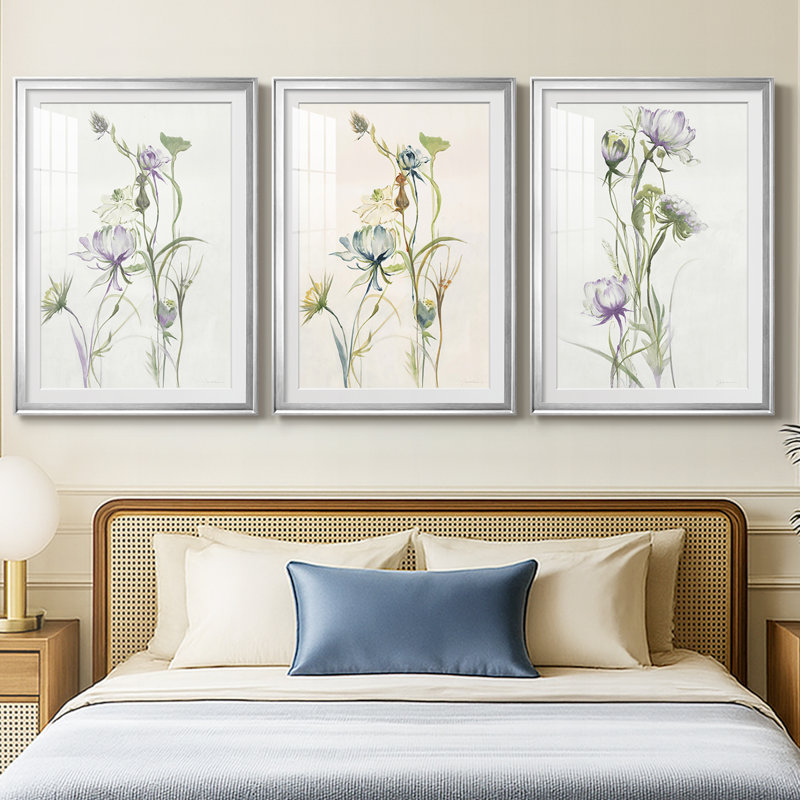 Fleurs de la fin de l'été I V30 - reproduction sur mesure encadrée de qualité supérieure - 3 pièces, Argent argent
