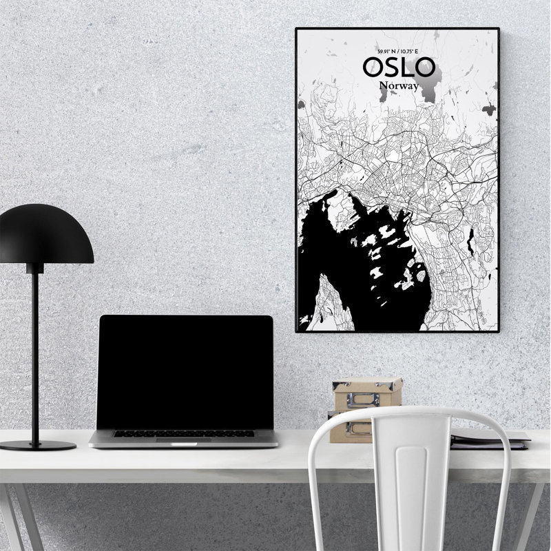 Oslo, carte de la ville, impression, Noir et blanc, H 36 po x l 24 po