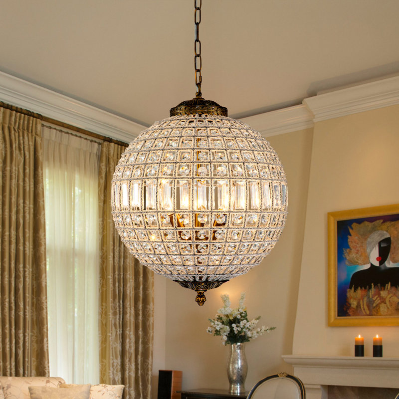 Lustre sphérique Ennu, H 22,8 po x l 17,7 po x P 17,7 po, Bronze antique