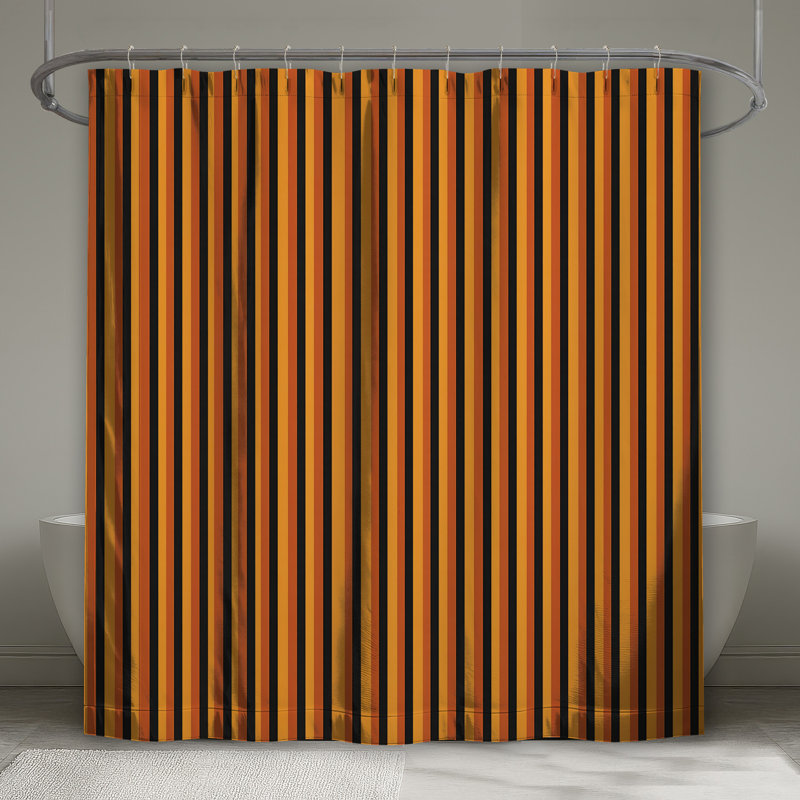 Rideau de douche orange à rayures noires - Motif de décor de salle de bain moderne, 70in W x 72in H