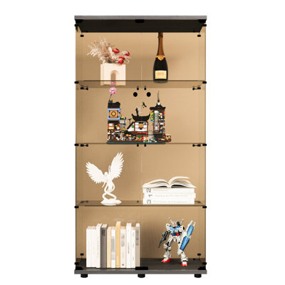 Gorgeous Two-door Glass Display Cabinet With 4 Shelves: Illuminate Living Room, Bedroom, Office, 64.7"*31.7"*14.3", Black Classy Transform 64.7"x31.7"x14.3",