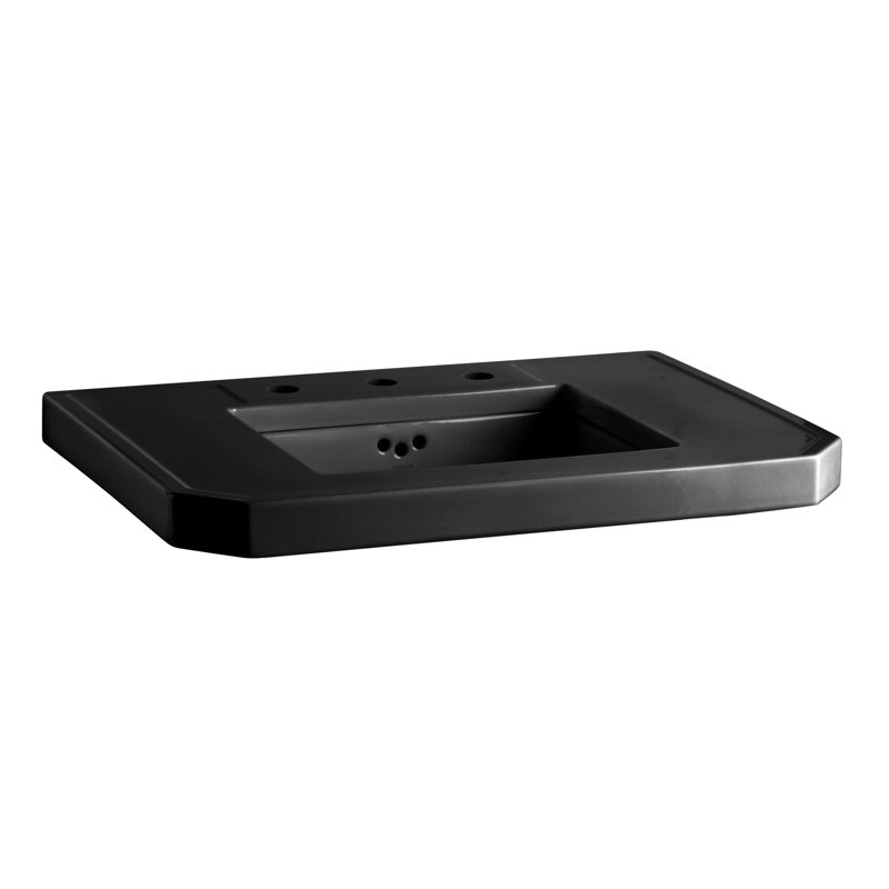 Lavabo de salle de bain rectangulaire encastré en argile réfractaire avec trop-plein Kathryn®, Noir