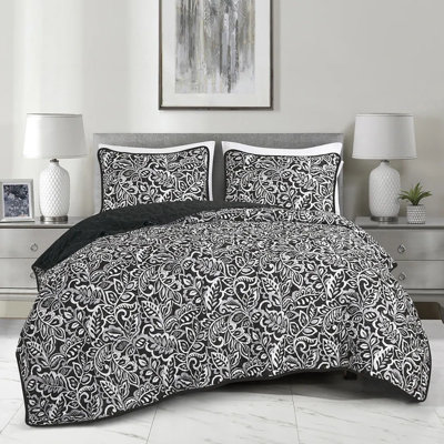 Ensemble de couvre-lit 3 pièces noir et blanc à motif géométrique réversible