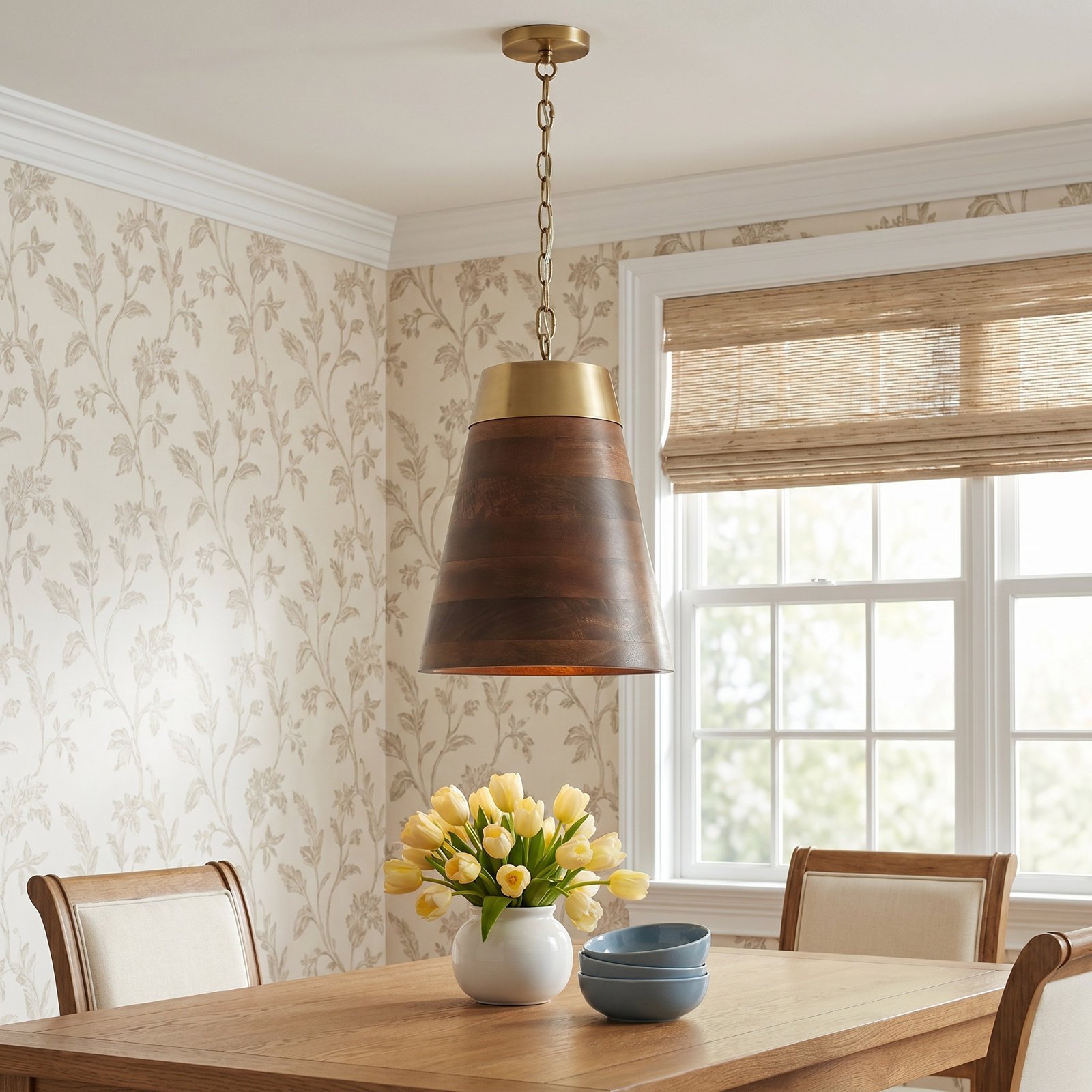Single Light Solid Wood Dimmable Pendant