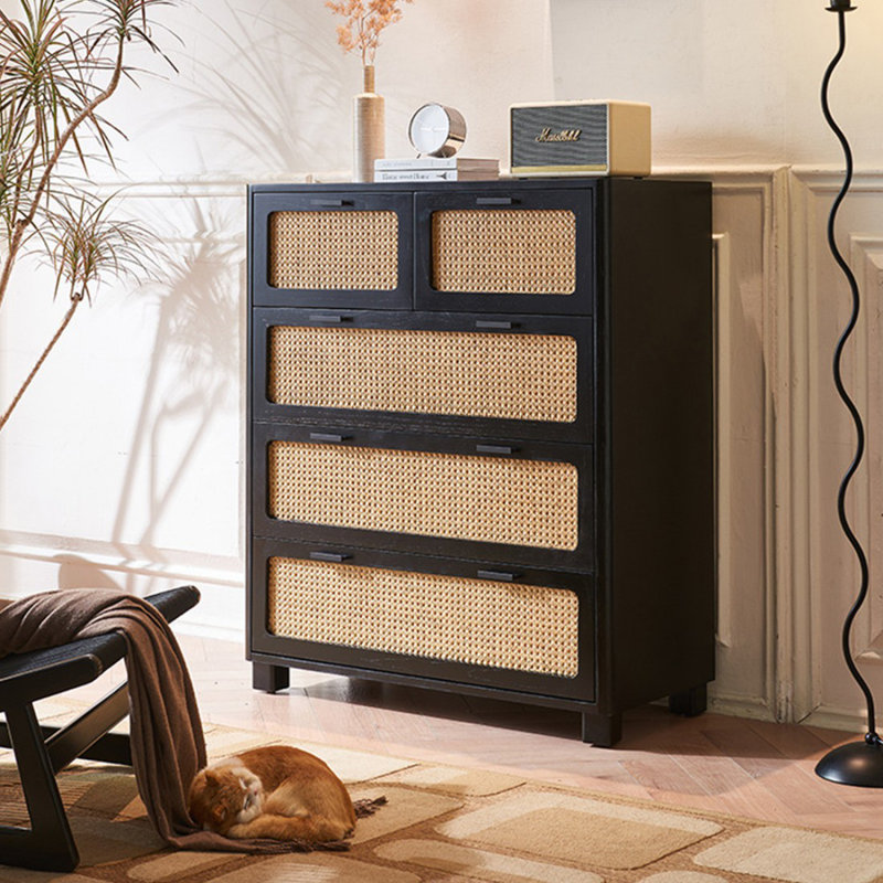 Retro Black Solid Wood Sideboard