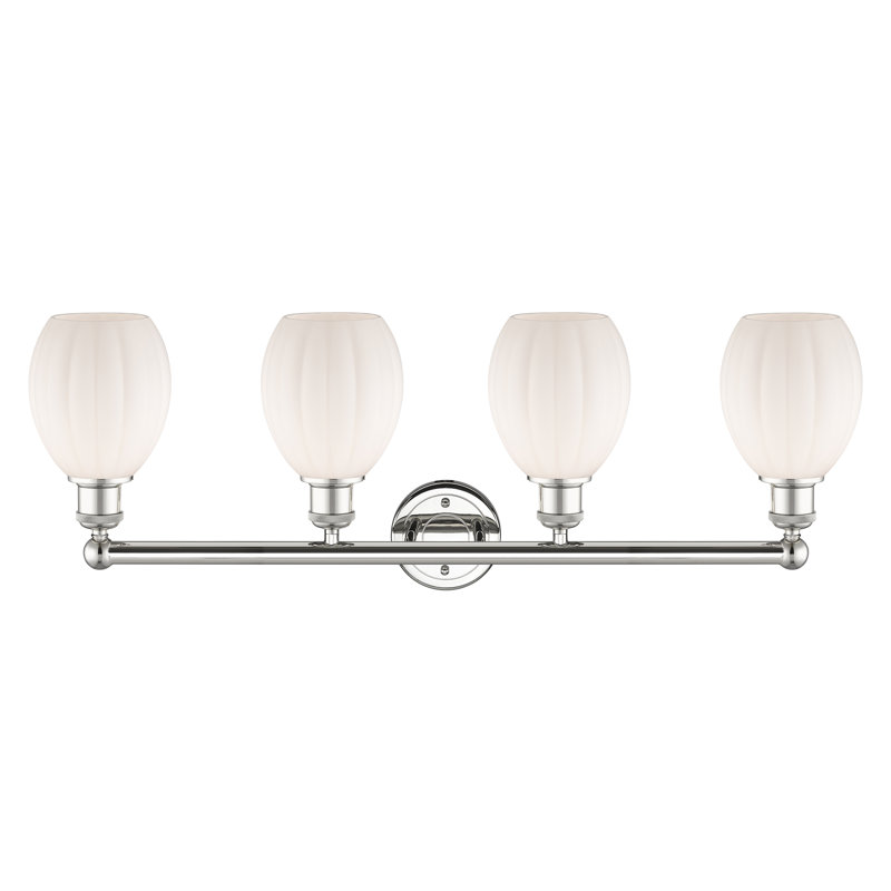 Éclairage pour meuble-lavabo 4 lumières 32,5 pouces Bolduc, Blanc mat, Nickel poli