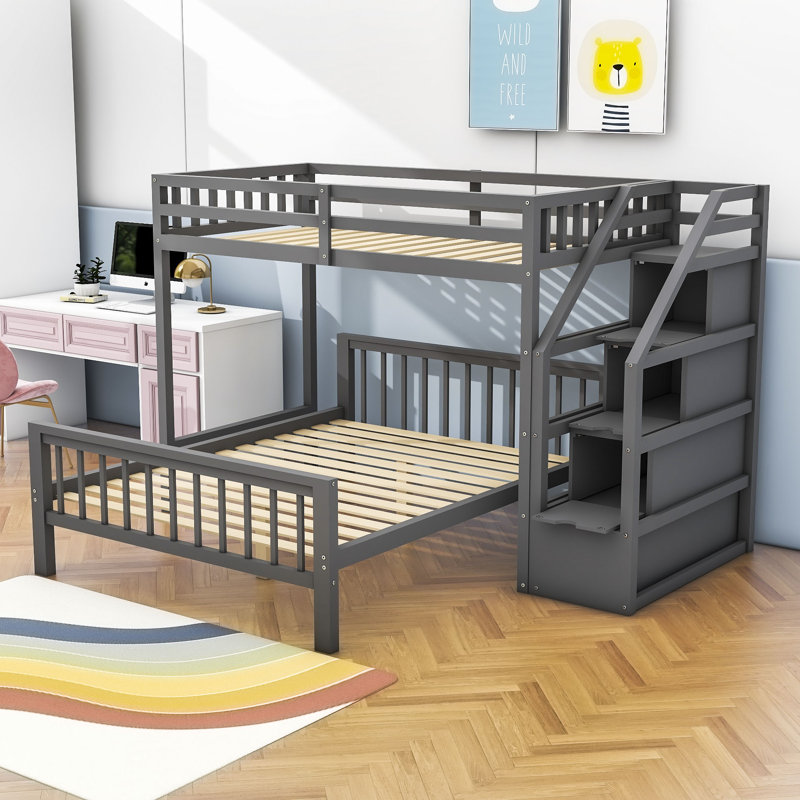 Delynne Kids Twin Over Full Bunk Bed, Gray